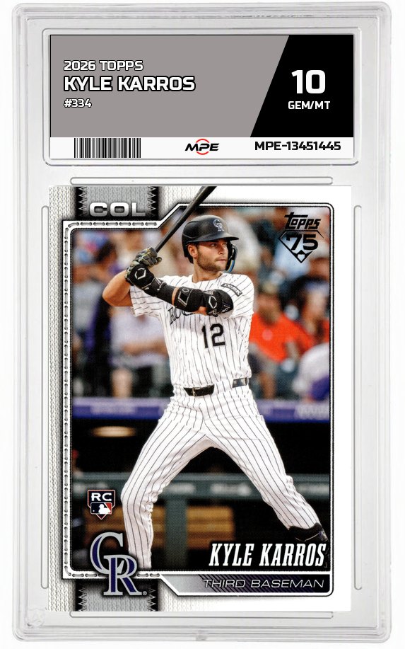 2026 TOPPS #334 KYLE KARROS MPE 10 GEM/MT — graded card auctioned from the MPE vault
