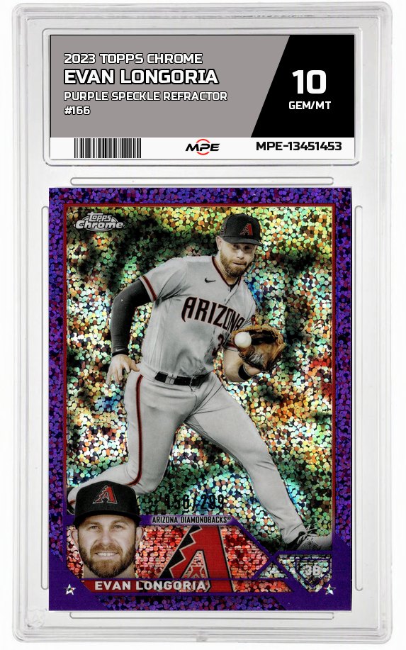 2023 TOPPS CHROME PURPLE SPECKLE REFRACTOR #166 EVAN LONGORIA MPE 10 GEM/MT — graded card auctioned from the MPE vault