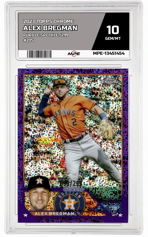 2023 TOPPS CHROME PURPLE SPECKLE /299 #205 ALEX BREGMAN MPE 10 GEM/MT — graded card auctioned from the MPE vault