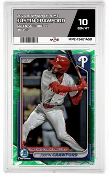 2024 BOWMAN CHROME Green Sapphire /99 #BCP-17 JUSTIN CRAWFORD MPE 10 GEM/MT — graded card up for auction