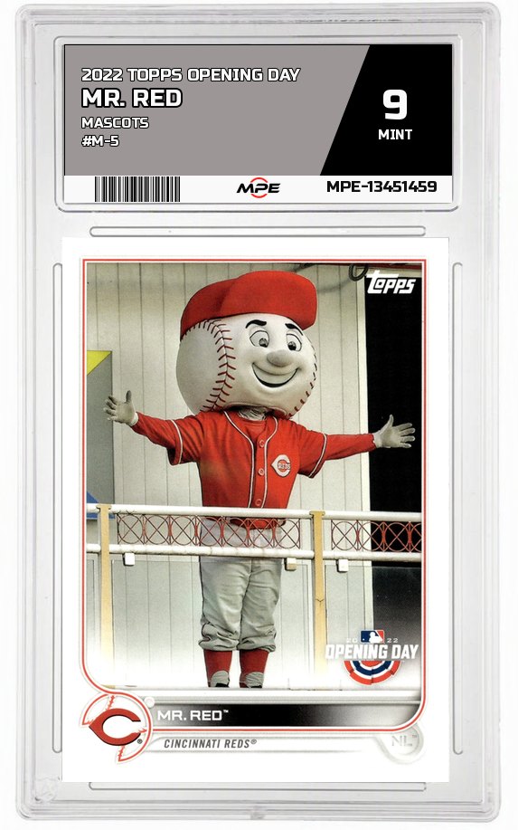 2022 TOPPS OPENING DAY MASCOTS #M-5 MR. RED MPE 9 MINT — graded card auctioned from the MPE vault