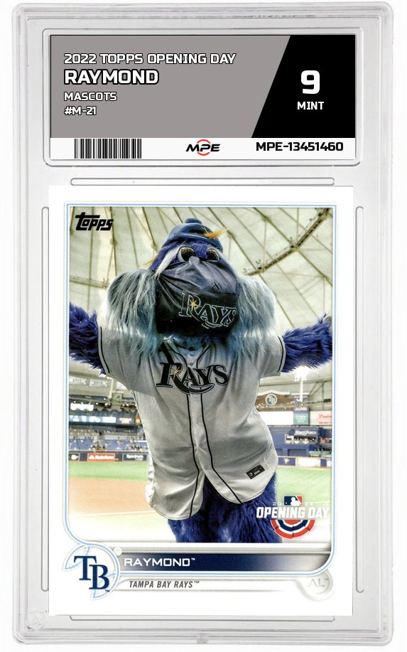 2022 TOPPS OPENING DAY MASCOTS #M-21 RAYMOND MPE 9 MINT — graded card auctioned from the MPE vault