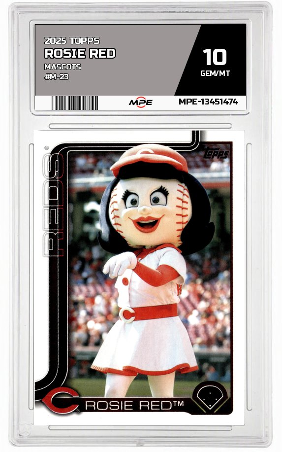 2025 TOPPS MASCOTS #M-23 ROSIE RED MPE 10 GEM/MT — graded card auctioned from the MPE vault