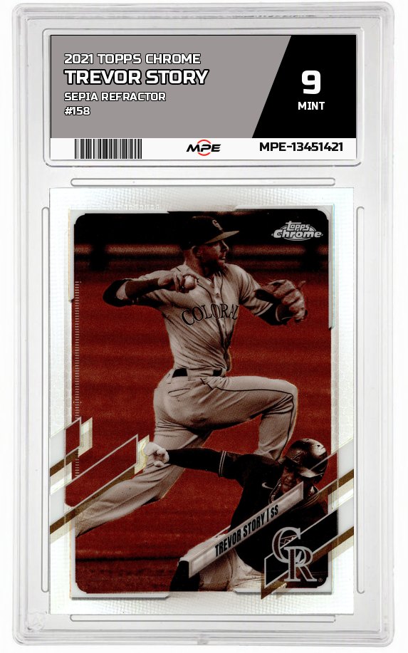2021 TOPPS CHROME SEPIA REFRACTOR #158 TREVOR STORY MPE 9 MINT — graded card auctioned from the MPE vault