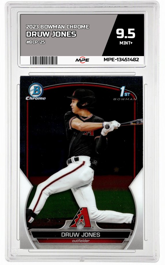 2023 BOWMAN CHROME #BCP-25 DRUW JONES MPE 9.5 MINT+ — graded card auctioned from the MPE vault