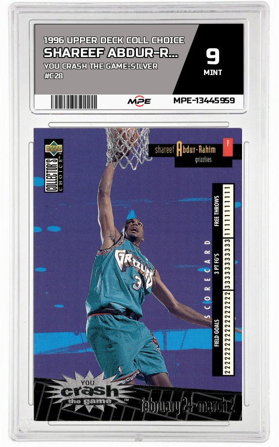 1996 UPPER DECK COLL CHOICE YOU CRASH THE GAME-SILVER #C28 SHAREEF ABDUR-RAHIM MPE 9 MINT — graded card auctioned from the MPE vault