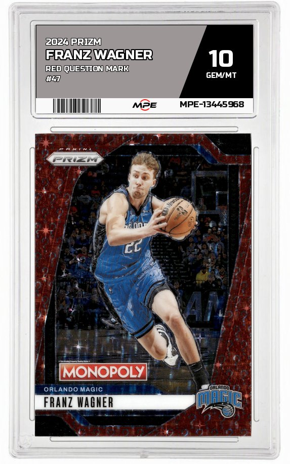 2024 PRIZM RED QUESTION MARK #47 FRANZ WAGNER MPE 10 GEM/MT — graded card auctioned from the MPE vault