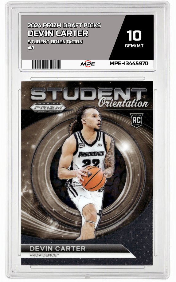 2024 PRIZM DRAFT PICKS STUDENT ORIENTATION #8 DEVIN CARTER MPE 10 GEM/MT — graded card auctioned from the MPE vault