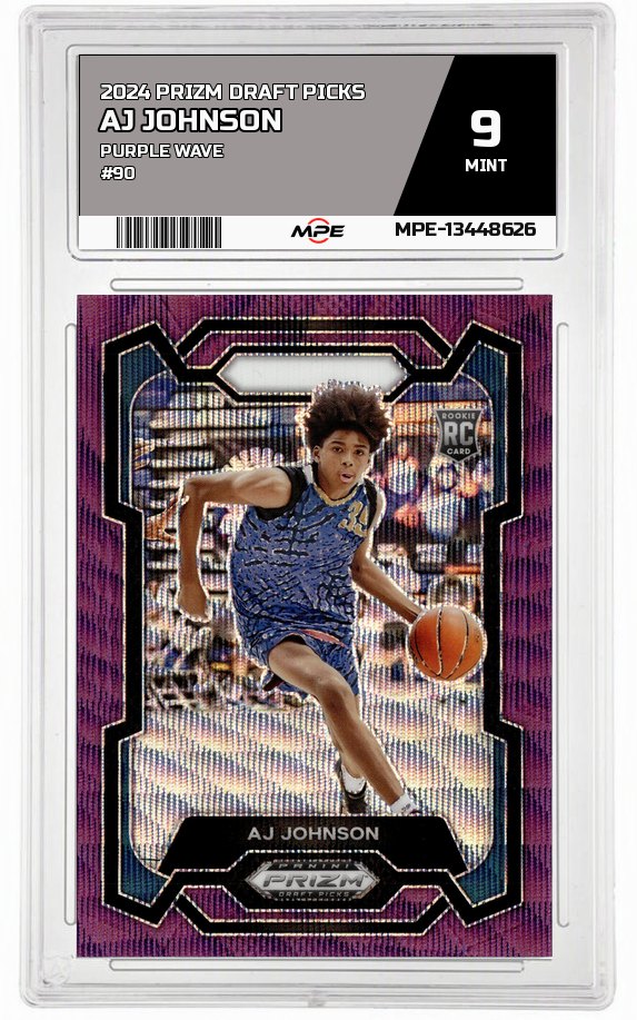 2024 PRIZM DRAFT PICKS PURPLE WAVE #90 AJ JOHNSON MPE 9 MINT — graded card auctioned from the MPE vault