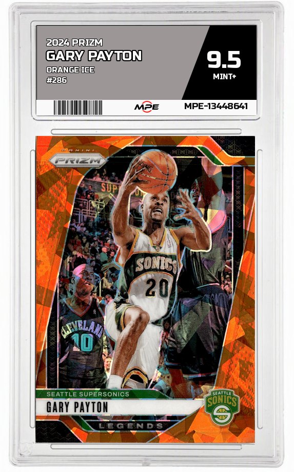 2024 PRIZM ORANGE ICE #286 GARY PAYTON MPE 9.5 MINT+ — graded card auctioned from the MPE vault