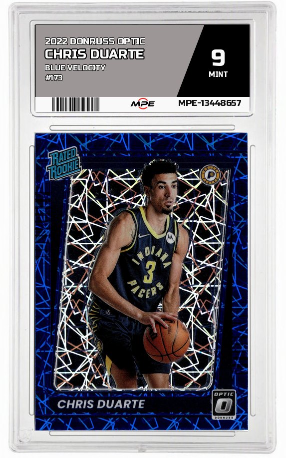 2022 DONRUSS OPTIC BLUE VELOCITY #173 CHRIS DUARTE MPE 9 MINT — graded card auctioned from the MPE vault