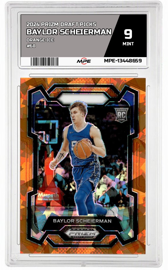 2024 PRIZM DRAFT PICKS ORANGE ICE #68 BAYLOR SCHEIERMAN MPE 9 MINT — graded card auctioned from the MPE vault