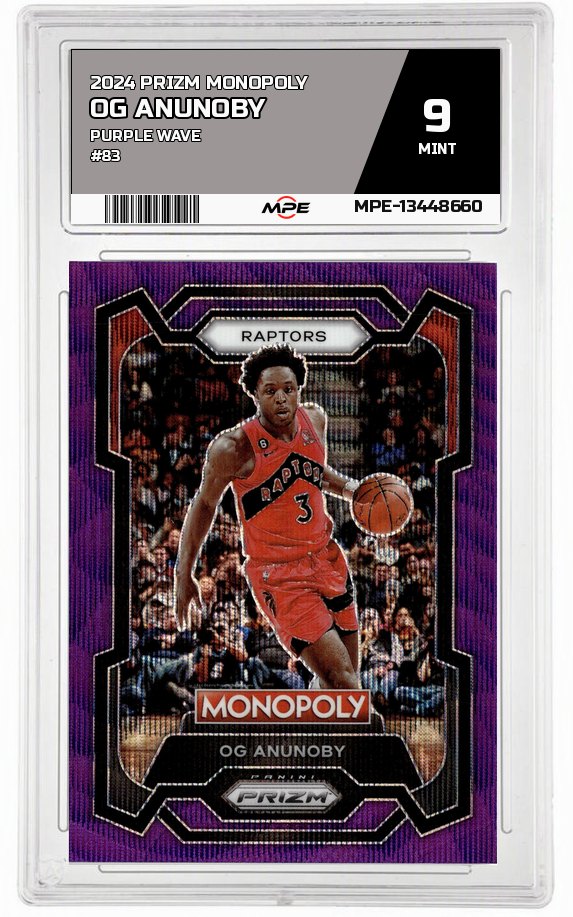 2024 PRIZM MONOPOLY PURPLE WAVE #83 OG ANUNOBY MPE 9 MINT — graded card auctioned from the MPE vault