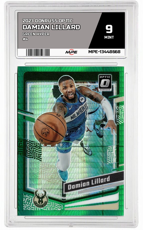 2023 DONRUSS OPTIC GREEN HYPER #4 DAMIAN LILLARD MPE 9 MINT — graded card auctioned from the MPE vault