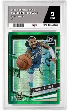 2023 DONRUSS OPTIC GREEN HYPER #4 DAMIAN LILLARD MPE 9 MINT — graded card up for auction