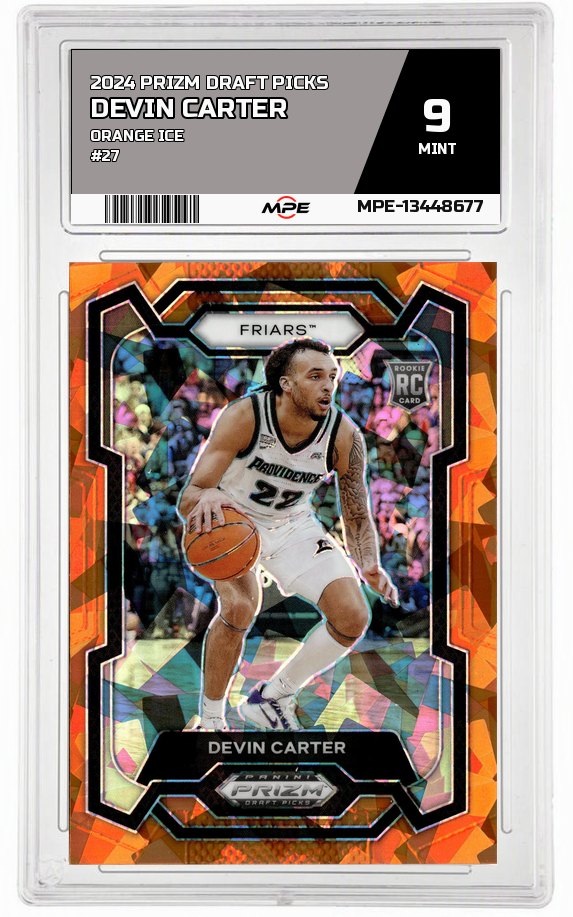 2024 PRIZM DRAFT PICKS ORANGE ICE #27 DEVIN CARTER MPE 9 MINT — graded card auctioned from the MPE vault