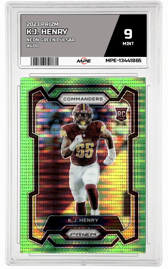 2023 PRIZM NEON GREEN PULSAR #400 K.J. HENRY MPE 9 MINT — graded card auctioned from the MPE vault