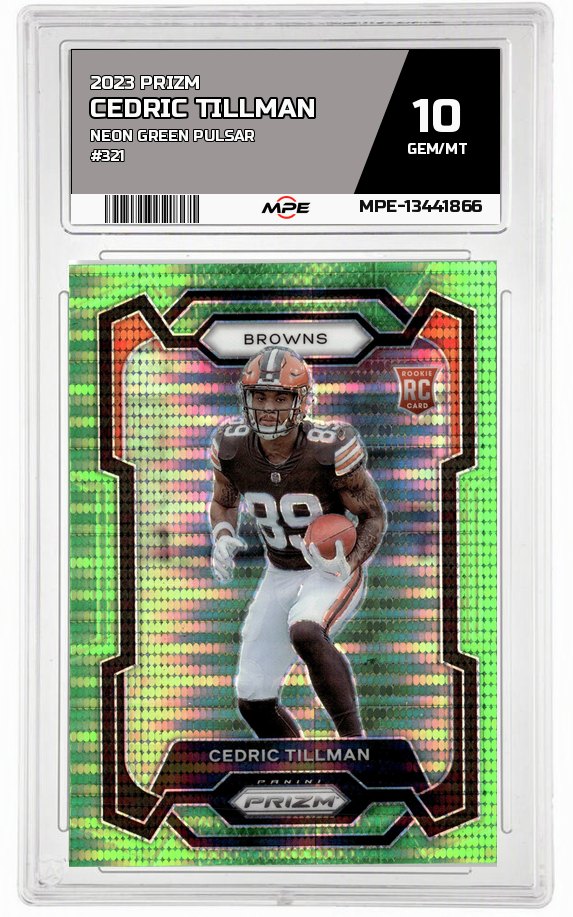 2023 PRIZM NEON GREEN PULSAR #321 CEDRIC TILLMAN MPE 10 GEM/MT — graded card auctioned from the MPE vault