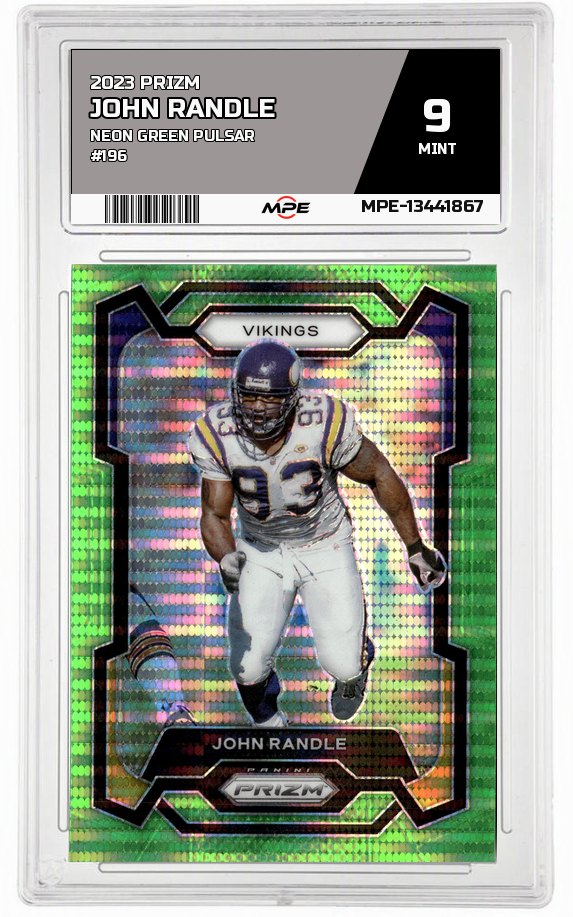 2023 PRIZM NEON GREEN PULSAR #196 JOHN RANDLE MPE 9 MINT — graded card auctioned from the MPE vault