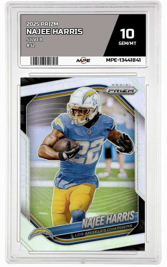 2025 PRIZM SILVER #32 NAJEE HARRIS MPE 10 GEM/MT — graded card auctioned from the MPE vault