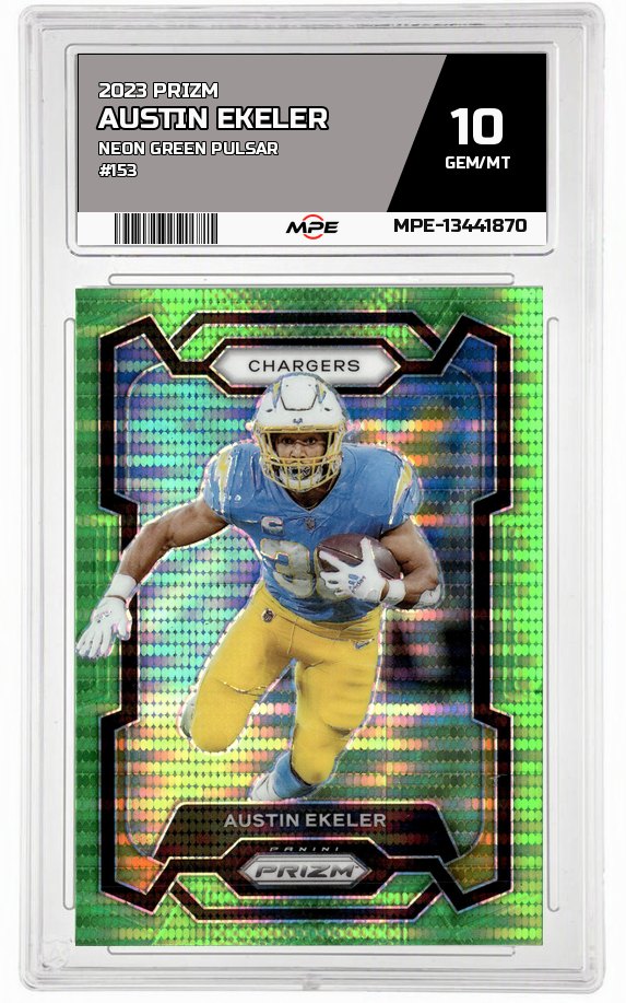 2023 PRIZM Neon Green Pulsar #153 AUSTIN EKELER MPE 10 GEM/MT — graded card auctioned from the MPE vault