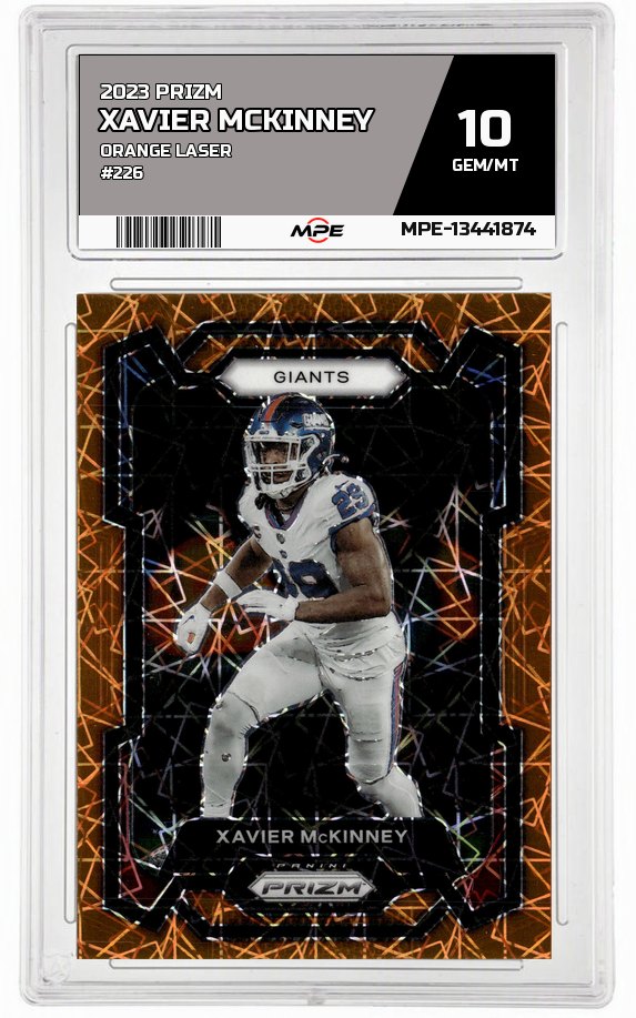 2023 PRIZM ORANGE LASER #226 XAVIER MCKINNEY MPE 10 GEM/MT — graded card auctioned from the MPE vault