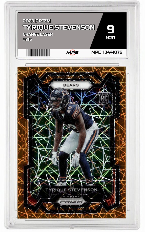 2023 PRIZM ORANGE LASER #316 TYRIQUE STEVENSON MPE 9 MINT — graded card auctioned from the MPE vault