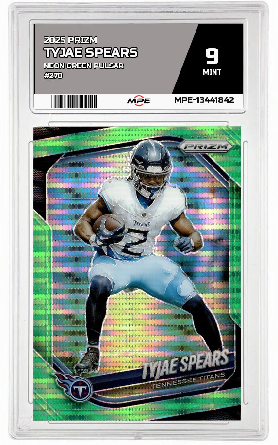 2025 PRIZM Neon Green Pulsar #270 TYJAE SPEARS MPE 9 MINT — graded card auctioned from the MPE vault
