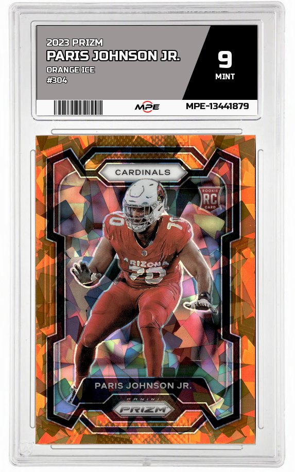 2023 PRIZM ORANGE ICE #304 PARIS JOHNSON JR. MPE 9 MINT — graded card auctioned from the MPE vault