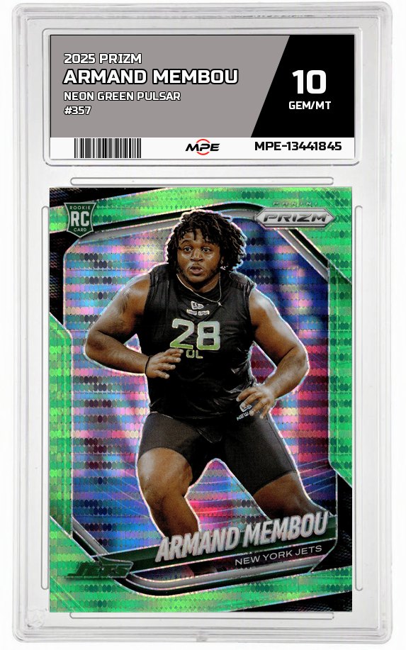 2025 PRIZM Neon Green Pulsar #357 ARMAND MEMBOU MPE 10 GEM/MT — graded card auctioned from the MPE vault