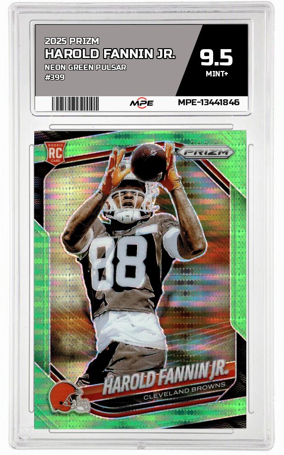 2025 PRIZM Neon Green Pulsar #399 HAROLD FANNIN JR. MPE 9.5 MINT+ — graded card auctioned from the MPE vault