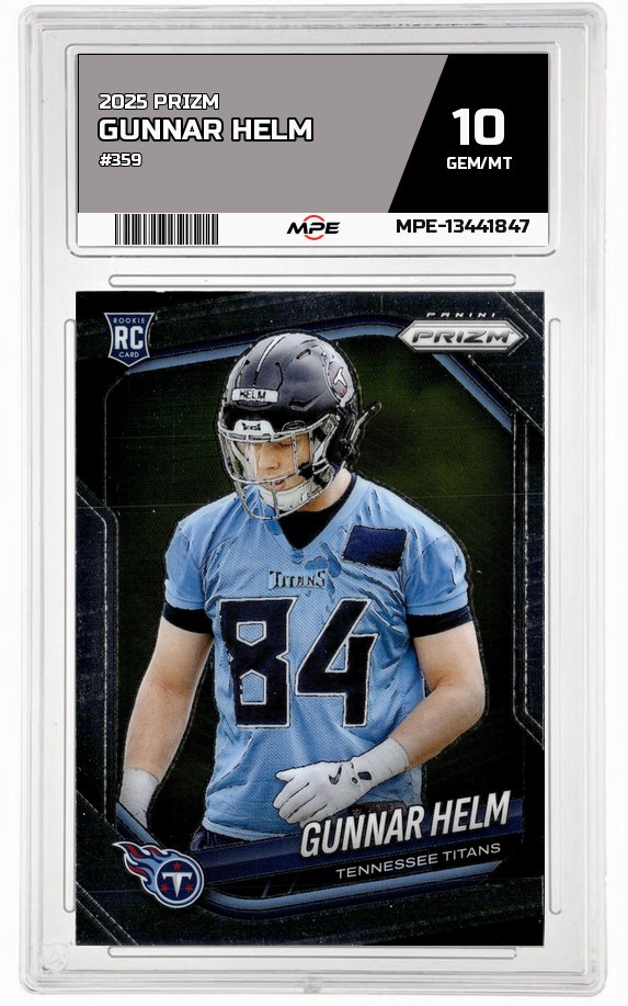 2025 PRIZM #359 GUNNAR HELM MPE 10 GEM/MT — graded card auctioned from the MPE vault