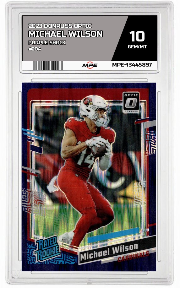2023 DONRUSS OPTIC PURPLE SHOCK #204 MICHAEL WILSON MPE 10 GEM/MT — graded card auctioned from the MPE vault