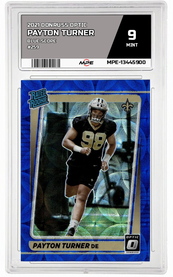 2021 DONRUSS OPTIC BLUE SCOPE #259 PAYTON TURNER MPE 9 MINT — graded card auctioned from the MPE vault