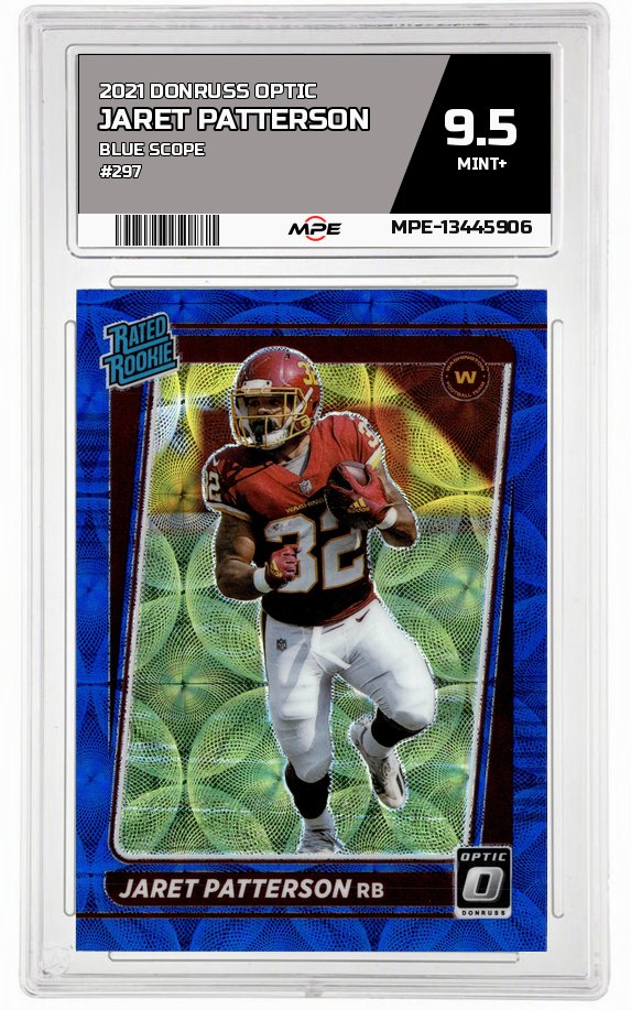 2021 DONRUSS OPTIC BLUE SCOPE #297 JARET PATTERSON MPE 9.5 MINT+ — graded card auctioned from the MPE vault