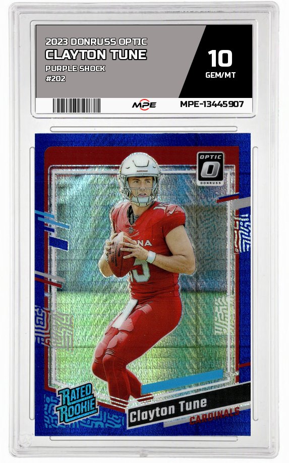 2023 DONRUSS OPTIC PURPLE SHOCK #202 CLAYTON TUNE MPE 10 GEM/MT — graded card auctioned from the MPE vault
