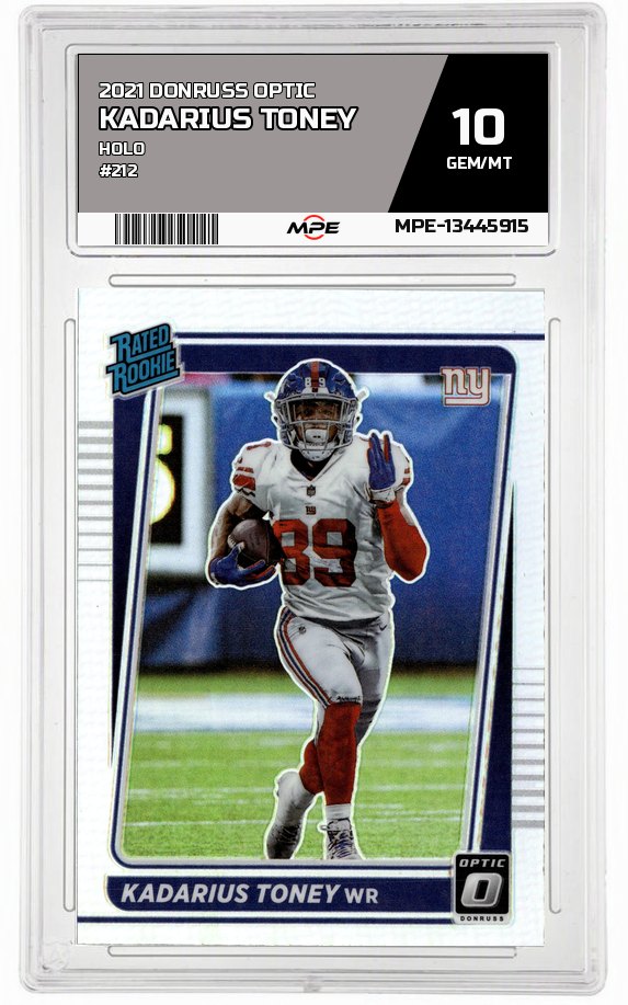 2021 DONRUSS OPTIC HOLO #212 KADARIUS TONEY MPE 10 GEM/MT — graded card auctioned from the MPE vault