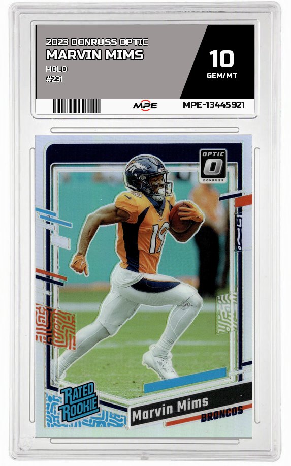 2023 DONRUSS OPTIC HOLO #231 MARVIN MIMS MPE 10 GEM/MT — graded card auctioned from the MPE vault