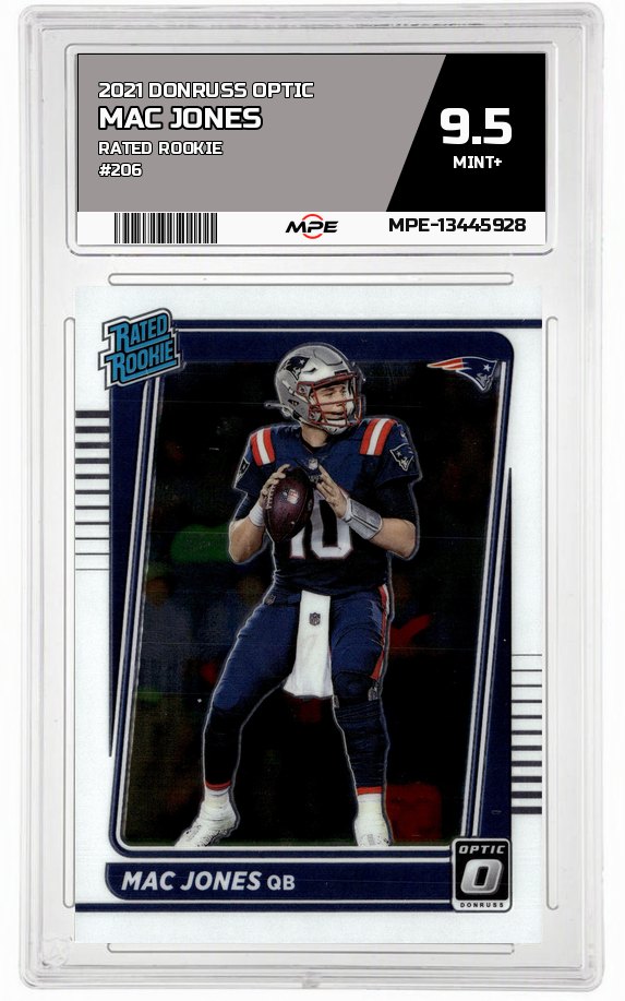 2021 DONRUSS OPTIC RATED ROOKIE #206 MAC JONES MPE 9.5 MINT+ — graded card auctioned from the MPE vault