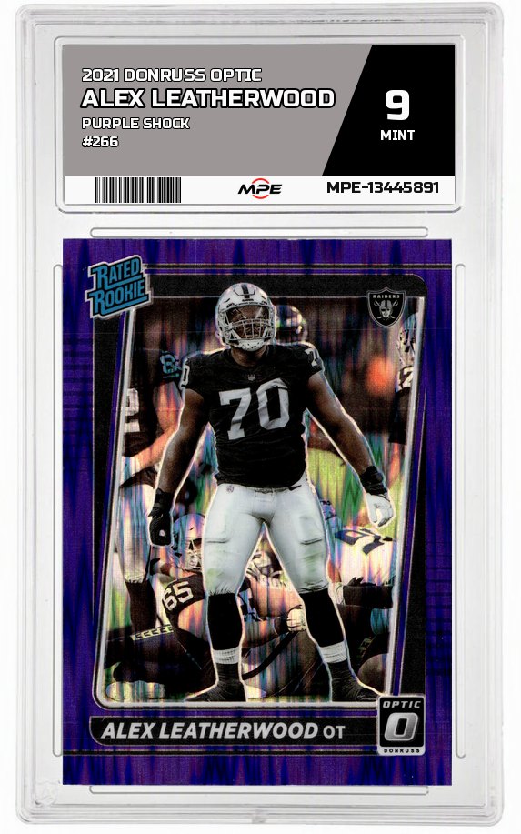 2021 DONRUSS OPTIC PURPLE SHOCK #266 ALEX LEATHERWOOD MPE 9 MINT — graded card auctioned from the MPE vault