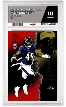2025 TOPPS SIGNATURE CLASS Red & Black #191 JAY HIGGINS IV MPE 10 GEM/MT — graded card up for auction