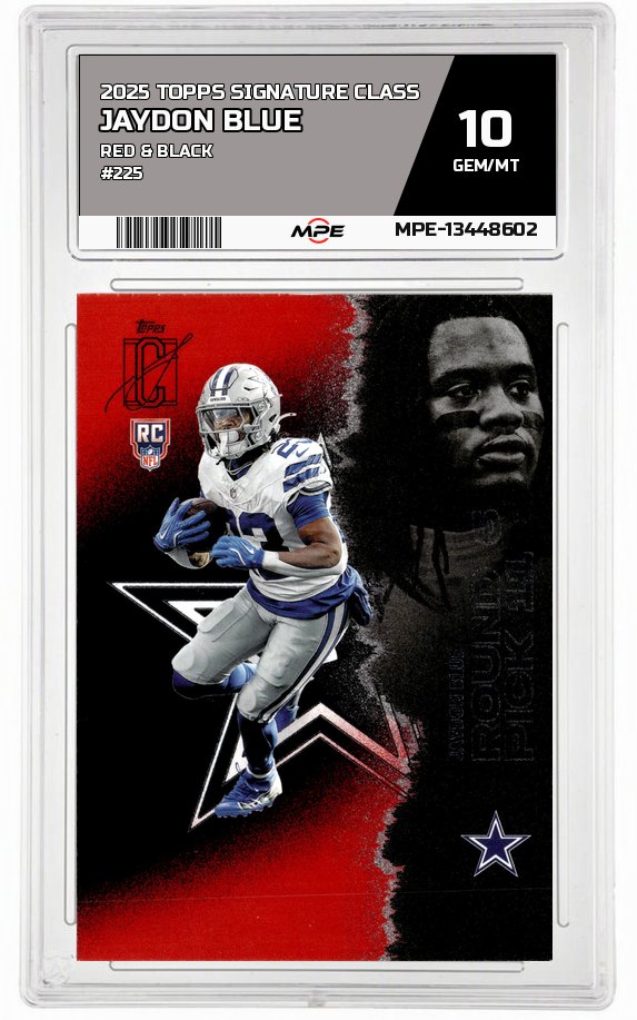 2025 TOPPS SIGNATURE CLASS Red & Black #225 JAYDON BLUE MPE 10 GEM/MT — graded card auctioned from the MPE vault