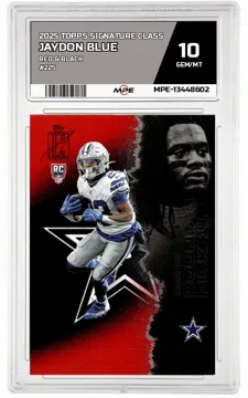 2025 TOPPS SIGNATURE CLASS Red & Black #225 JAYDON BLUE MPE 10 GEM/MT — graded card up for auction