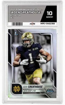 2025 BOWMAN UNIVERSITY CHROME REFRACTOR #63 JADEN GREATHOUSE MPE 10 GEM/MT — graded card up for auction