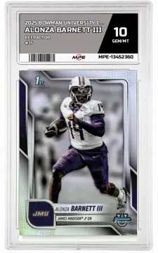 2025 BOWMAN UNIVERSITY CHROME REFRACTOR #35 ALONZA BARNETT III MPE 10 GEM/MT — graded card up for auction