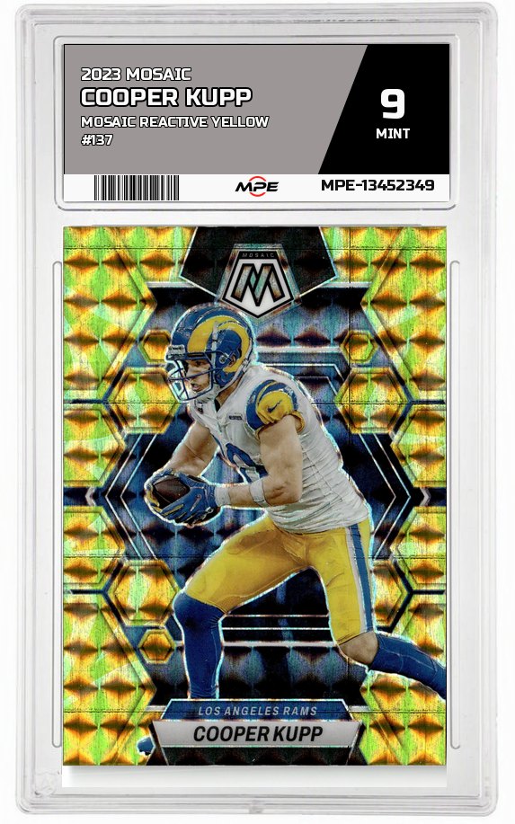 2023 MOSAIC MOSAIC REACTIVE YELLOW #137 COOPER KUPP MPE 9 MINT — graded card auctioned from the MPE vault