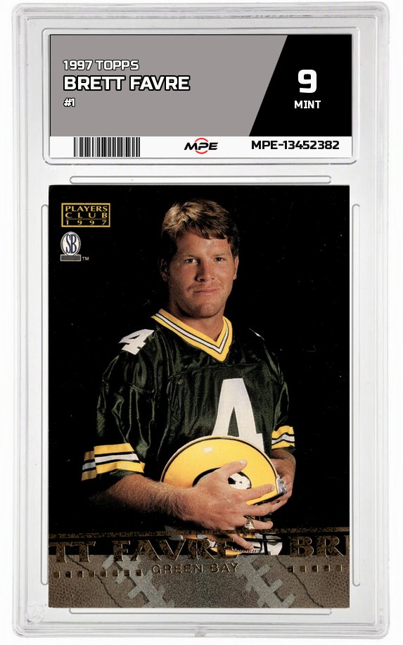 1997 TOPPS #1 BRETT FAVRE MPE 9 MINT — graded card auctioned from the MPE vault