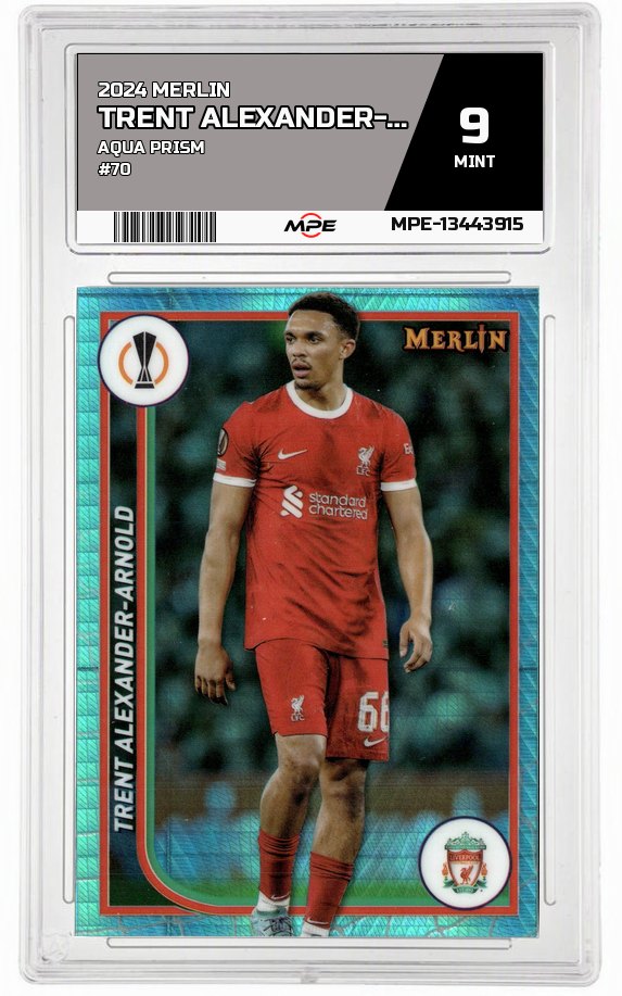 2024 MERLIN Aqua Prism #70 TRENT ALEXANDER-ARNOLD MPE 9 MINT — graded card auctioned from the MPE vault