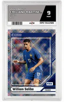 2024 DONRUSS SILVER #109 EMILIANO MARTINEZ, DIOGO COSTA, THEO HERNANDEZ, KAI HAVERTZ, BUKAYO SAKA, SANTIAGO GIMENEZ, RUBEN DIAS, ALEX MORGAN, MARTIN ODEGAARD, TYLER ADAMS, RICARDO PEPI, GIO REYNA, GIOVANNI REYNA, ADRIEN RABIOT, DANIEL MUNOZ, ENZO FERNANDEZ, LAUTARO MARTINEZ, EDUARDO CAMAVINGA, WILLIAM SALIBA MPE 9 MINT — graded card up for auction