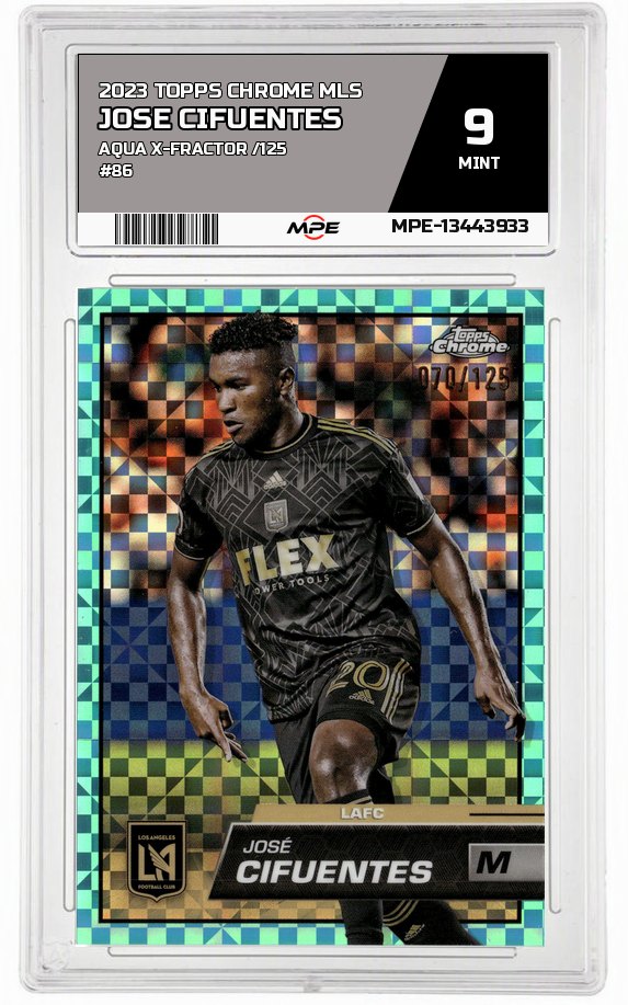 2023 TOPPS CHROME MLS Aqua X-Fractor /125 #86 JOSE CIFUENTES MPE 9 MINT — graded card auctioned from the MPE vault